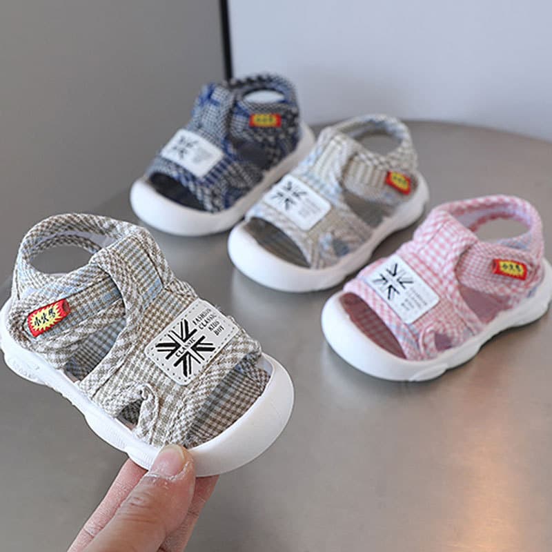 ファーストシューズシンプル格子柄メッシュサマーサンダル